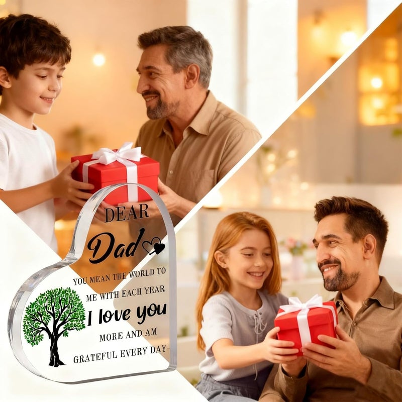 Feeldeal هدايا للأب من الابنة أو الابن أو الزوجة، لوحة قلب أكريليك بحجم 3.9x3.9 بوصة، أفكار لعيد الميلاد أو عيد الأب - Image 4